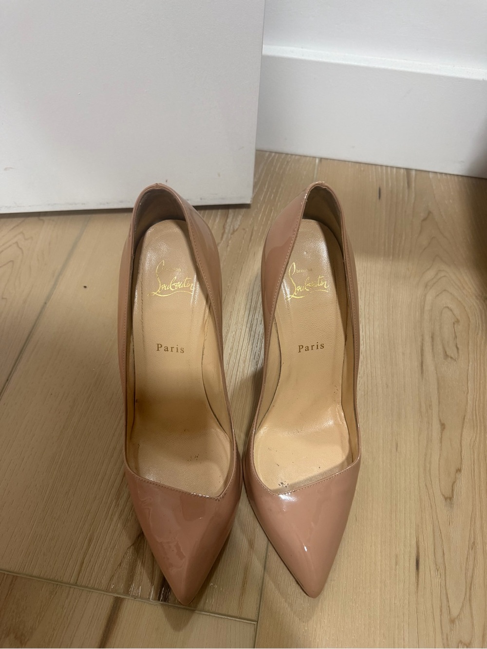 Christian Louboutin nude Patent Pointed-Toe Pumps